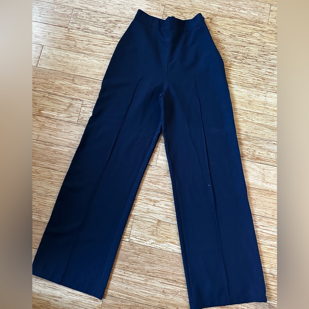 Nasty Gal Navy Blue High Waisted Wise Leg Trouser